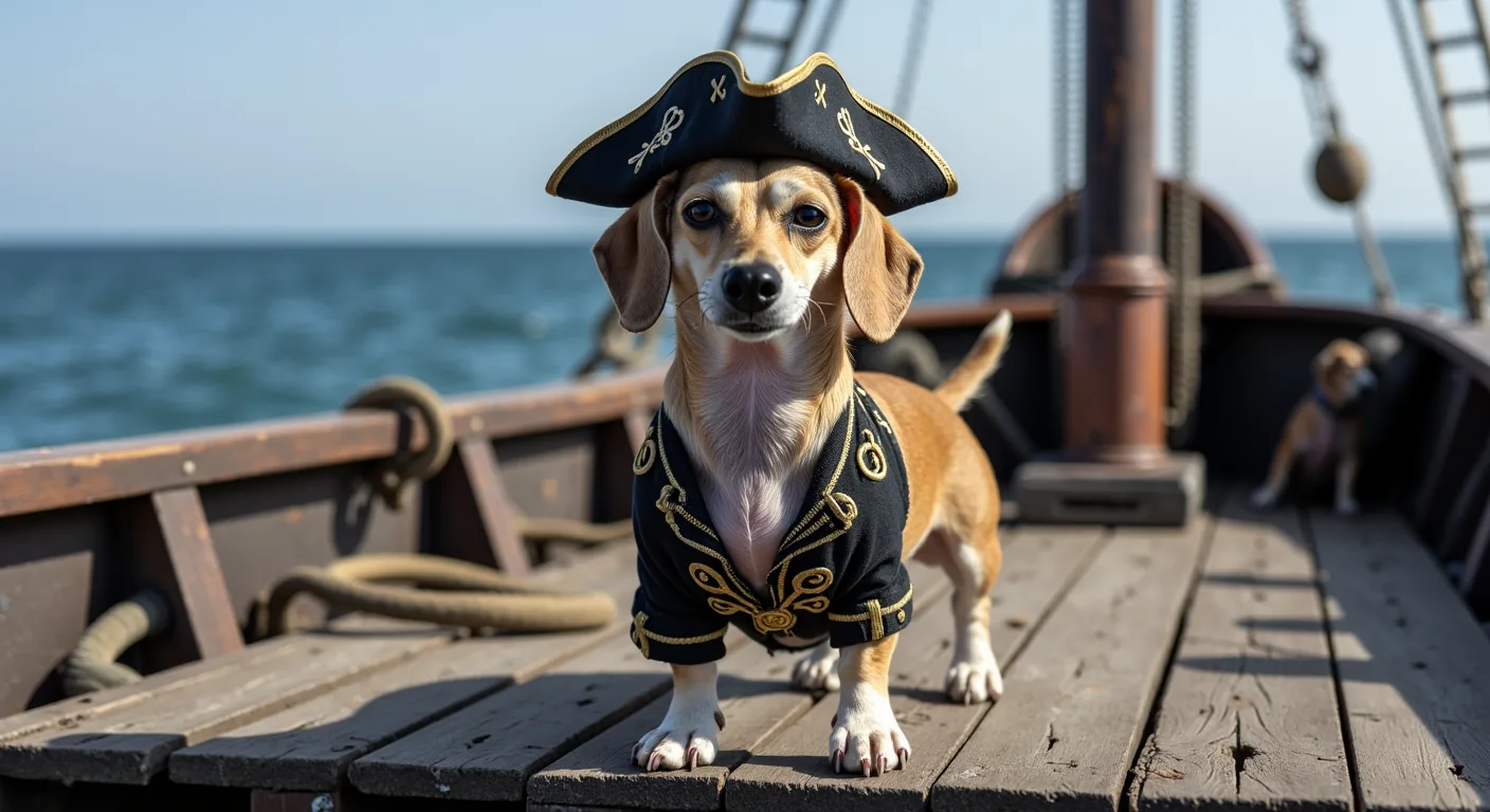 AI-generated pirate dog portrait made with Dress Up My Pet