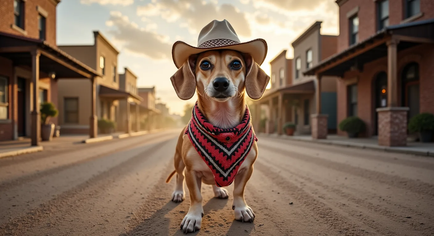 AI-generated cowboy dog portrait made with Dress Up My Pet