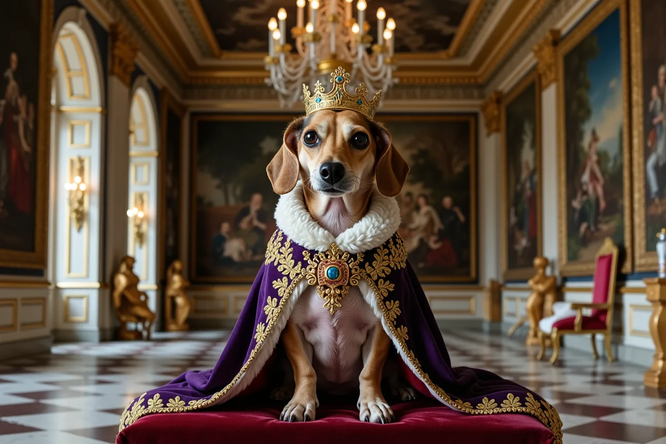 AI-generated royal dog portrait made with Dress Up My Pet