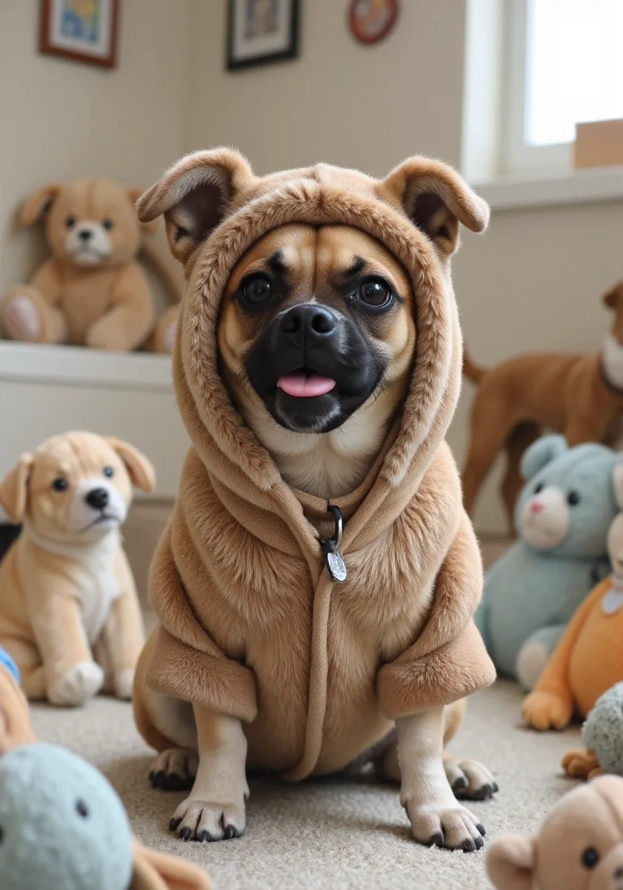 Pug in a teddy bear hoodie