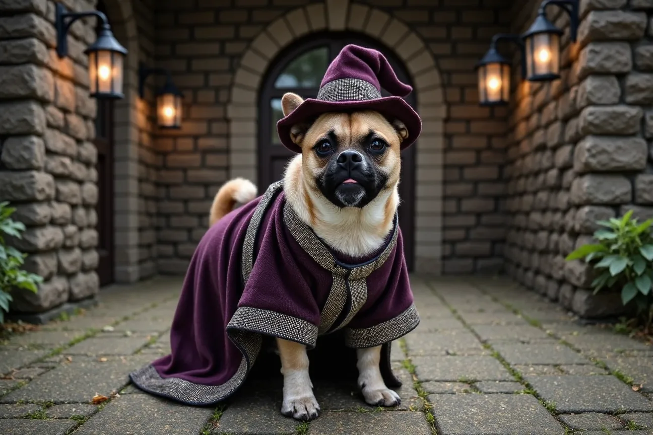 AI-generated wizard pug photo made with Dress Up My Pet