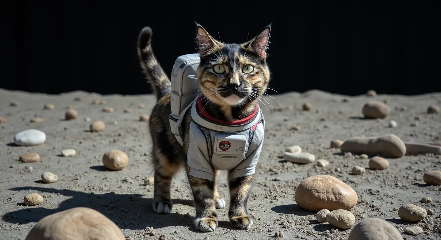 Same cat before photo and AI astronaut costume portrait made with Dress Up My Pet