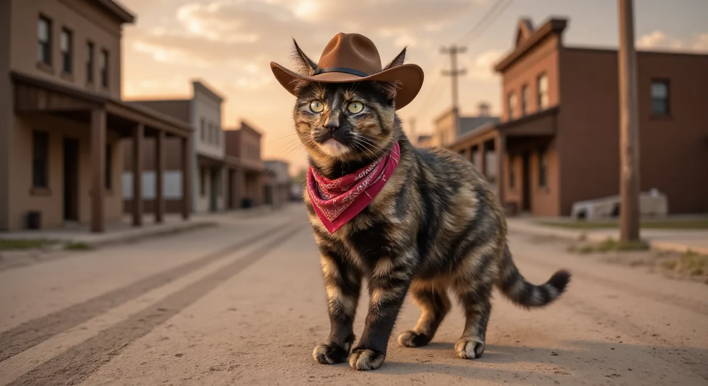 AI-generated cowboy cat portrait made with Dress Up My Pet