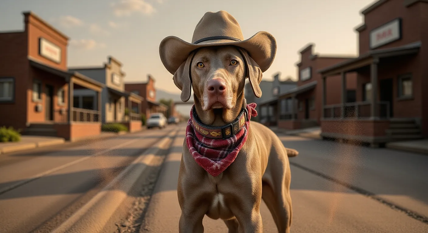 AI-generated cowboy dog portrait made with Dress Up My Pet