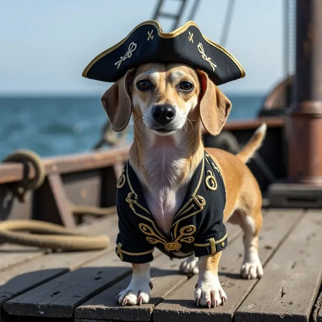 Olive the dog turned into a pirate captain portrait
