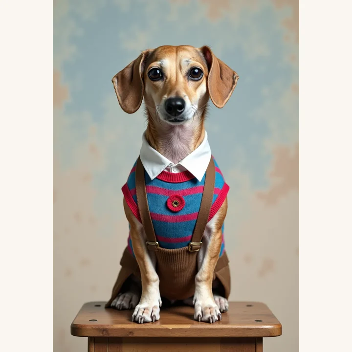 Real dog turned into a retro school portrait