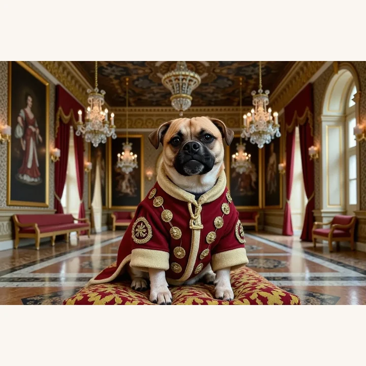 Pug turned into a royal pet portrait