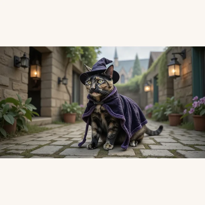 Purrl the cat turned into a wizard portrait