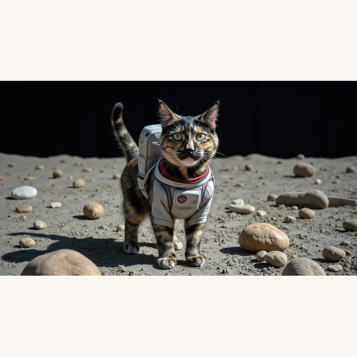 Purrl the real cat turned into an astronaut costume portrait