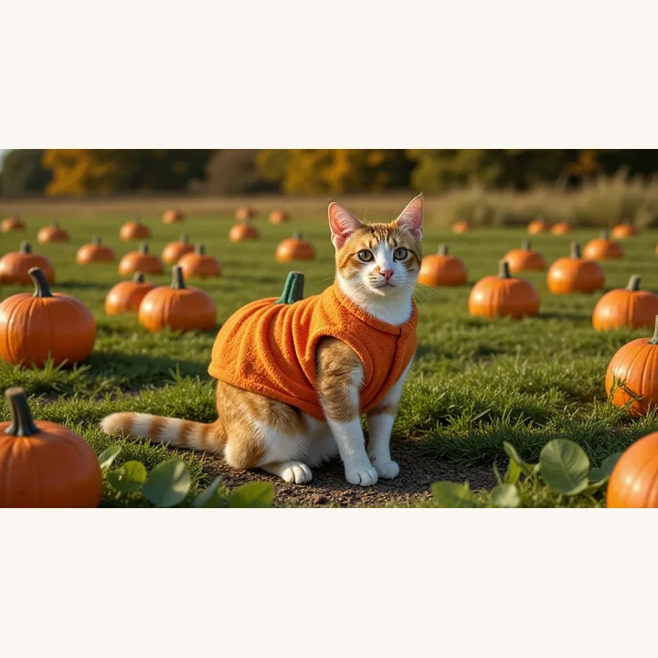 Real cat transformed into a magical pumpkin look