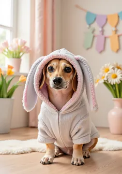 Olive in a bunny hoodie
