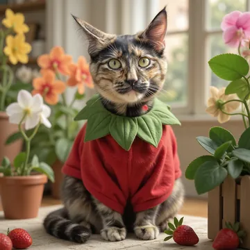 Purrl in a strawberry costume